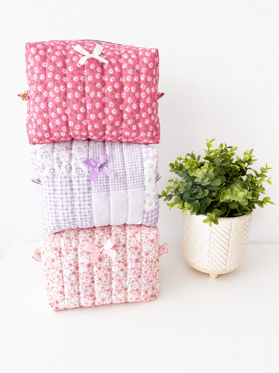 Quilted strawberry patchwork Makeup Bag with water-resistant lining - All About Bags Co