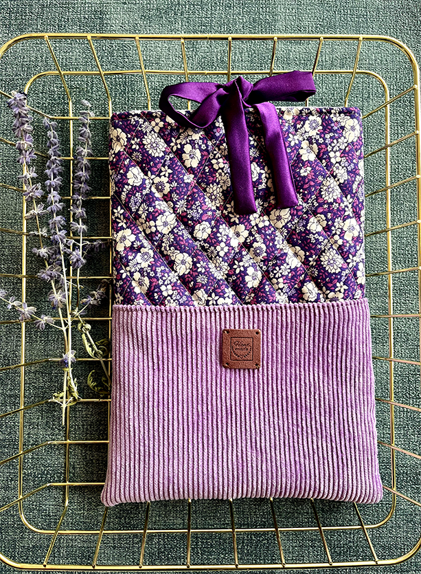 Purple floral Quilted Book Sleeve with Corduroy Pocket