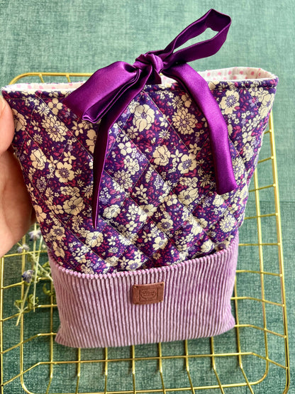 Purple floral Quilted Book Sleeve with Corduroy Pocket