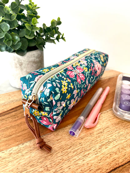 Green Floral Liberty Cotton Quilted Pencil Case