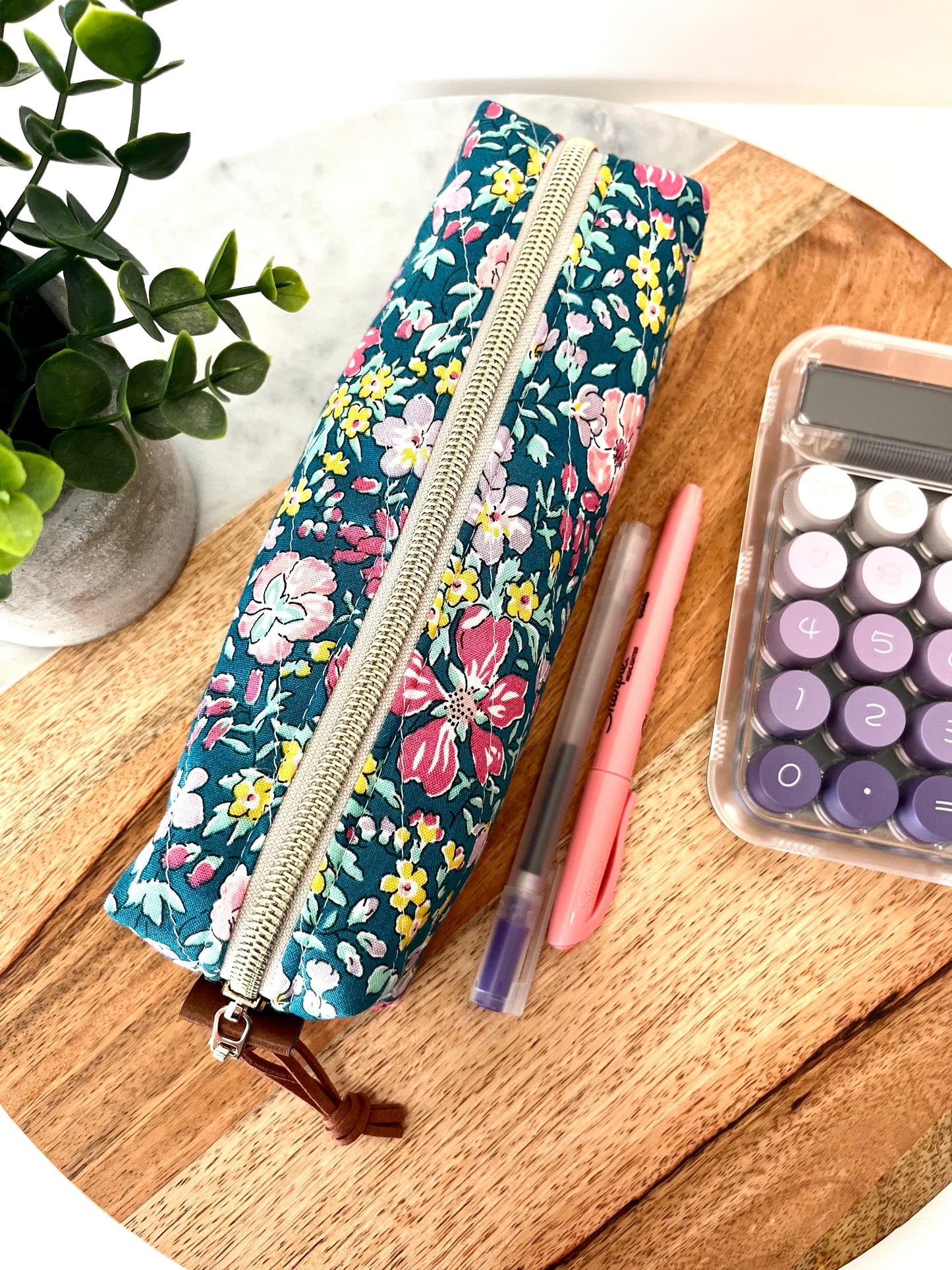 Green Floral Liberty Cotton Quilted Pencil Case