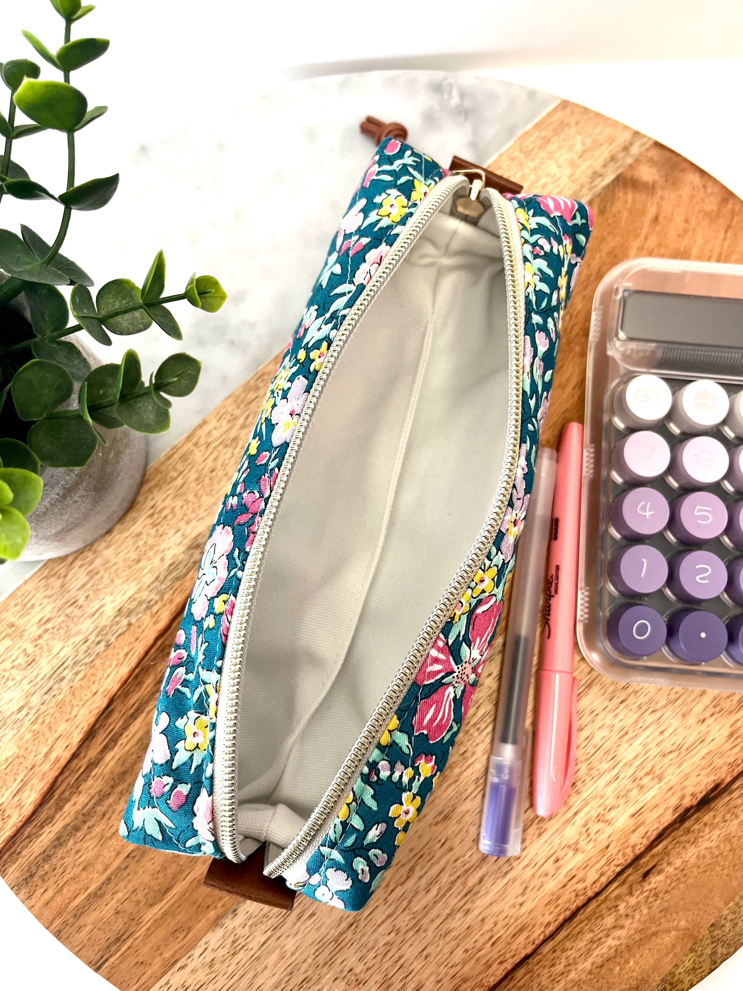 Green Floral Liberty Cotton Quilted Pencil Case