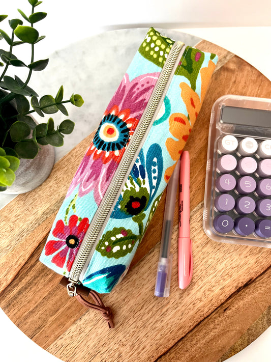 Bold Floral Cotton Canvas Pencil Case