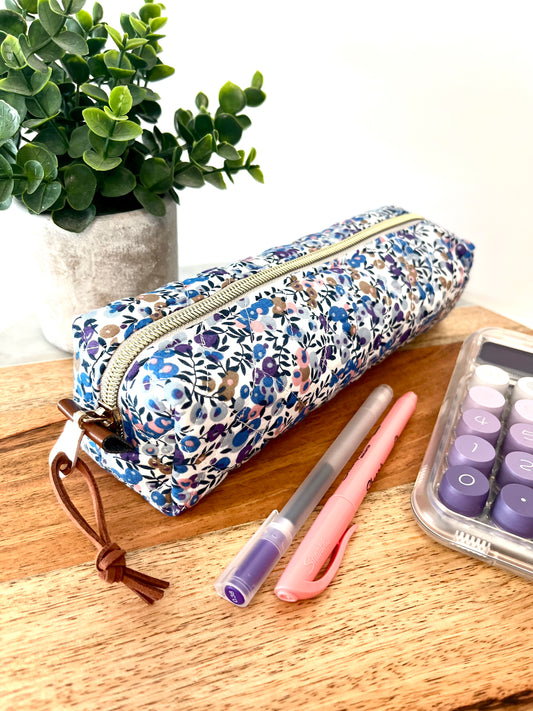 Purple Floral Cotton Quilted Pencil Case