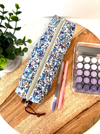 Purple Floral Cotton Quilted Pencil Case