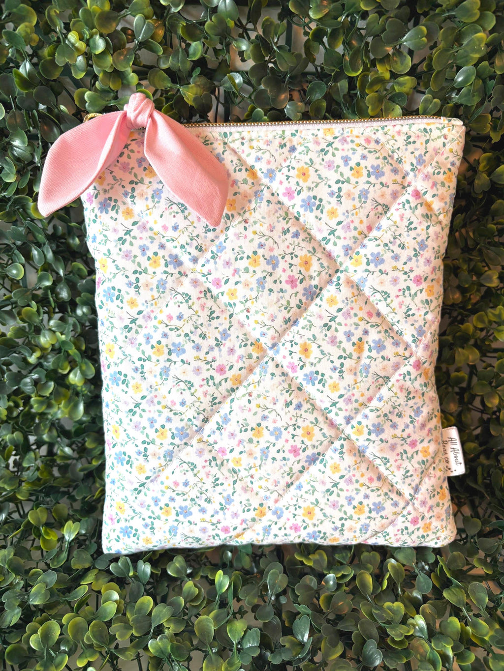Baby Pink and Blue Floral Quilted Kindle Sleeve: Padded Cotton E - reader Cover with bow - All About Bags Co