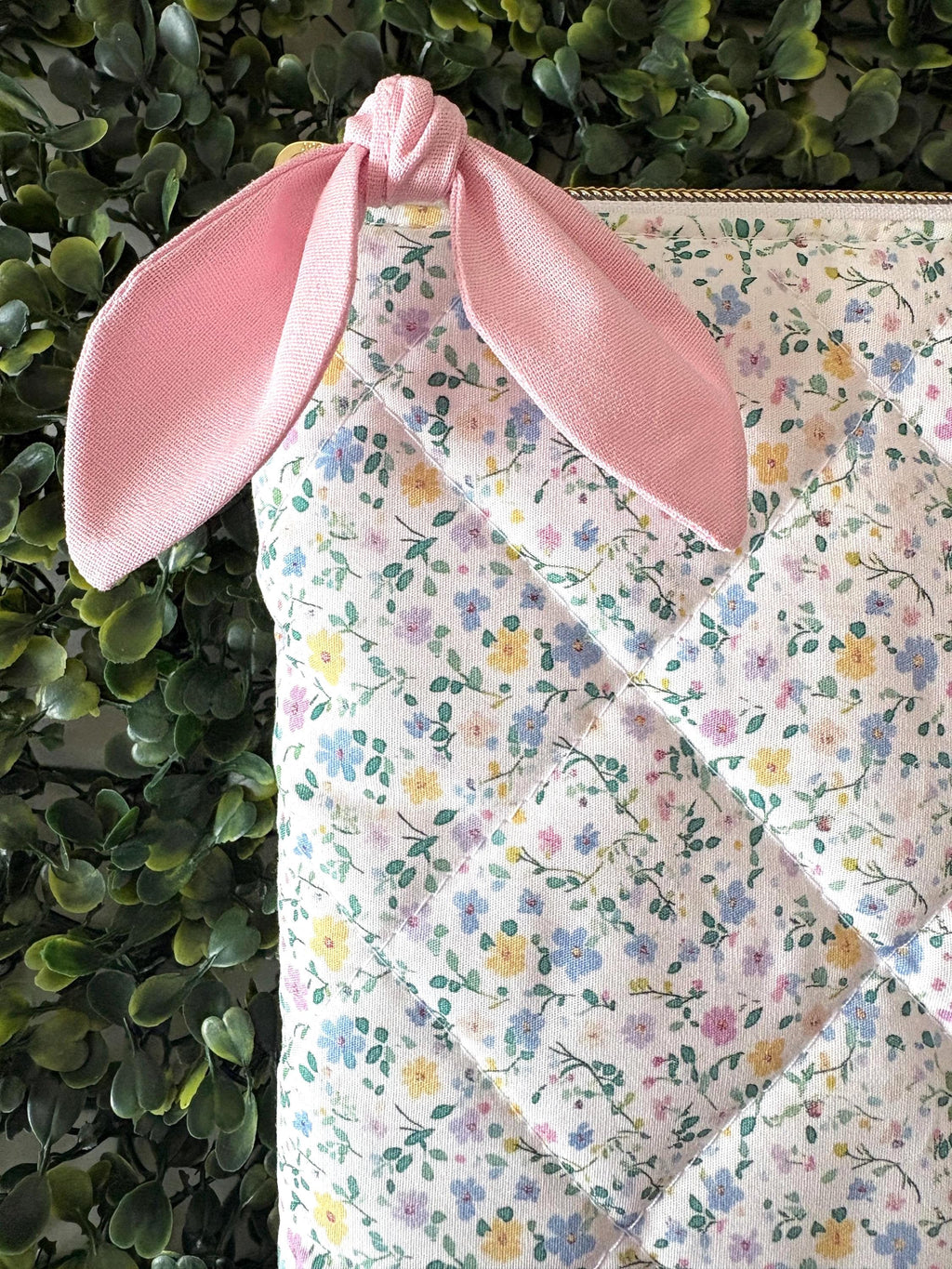 Baby Pink and Blue Floral Quilted Kindle Sleeve: Padded Cotton E - reader Cover with bow - All About Bags Co