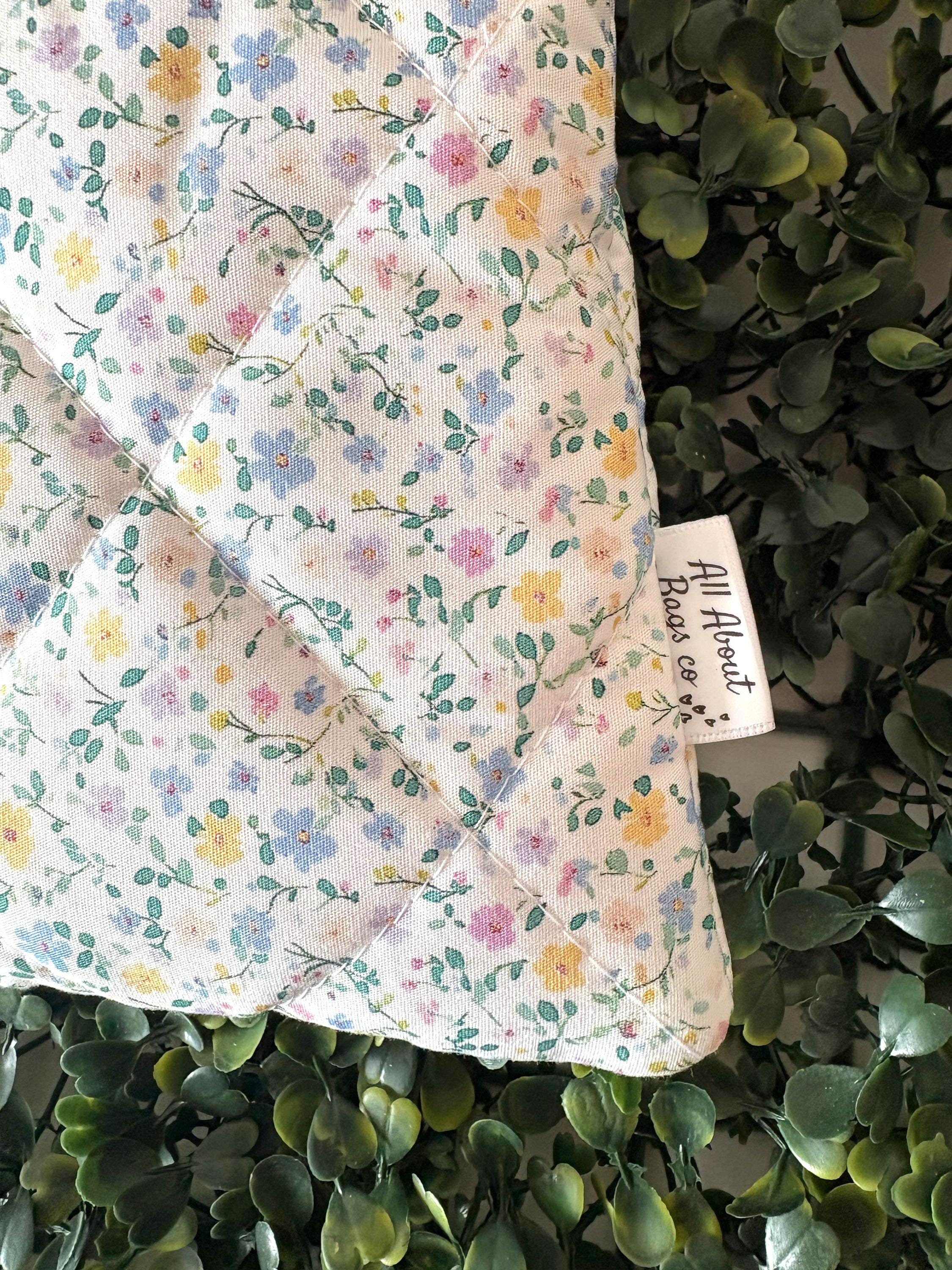 Baby Pink and Blue Floral Quilted Kindle Sleeve: Padded Cotton E - reader Cover with bow - All About Bags Co