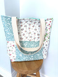 Blue Floral Patchwork Quilted Cotton Tote Bag - All About Bags Co