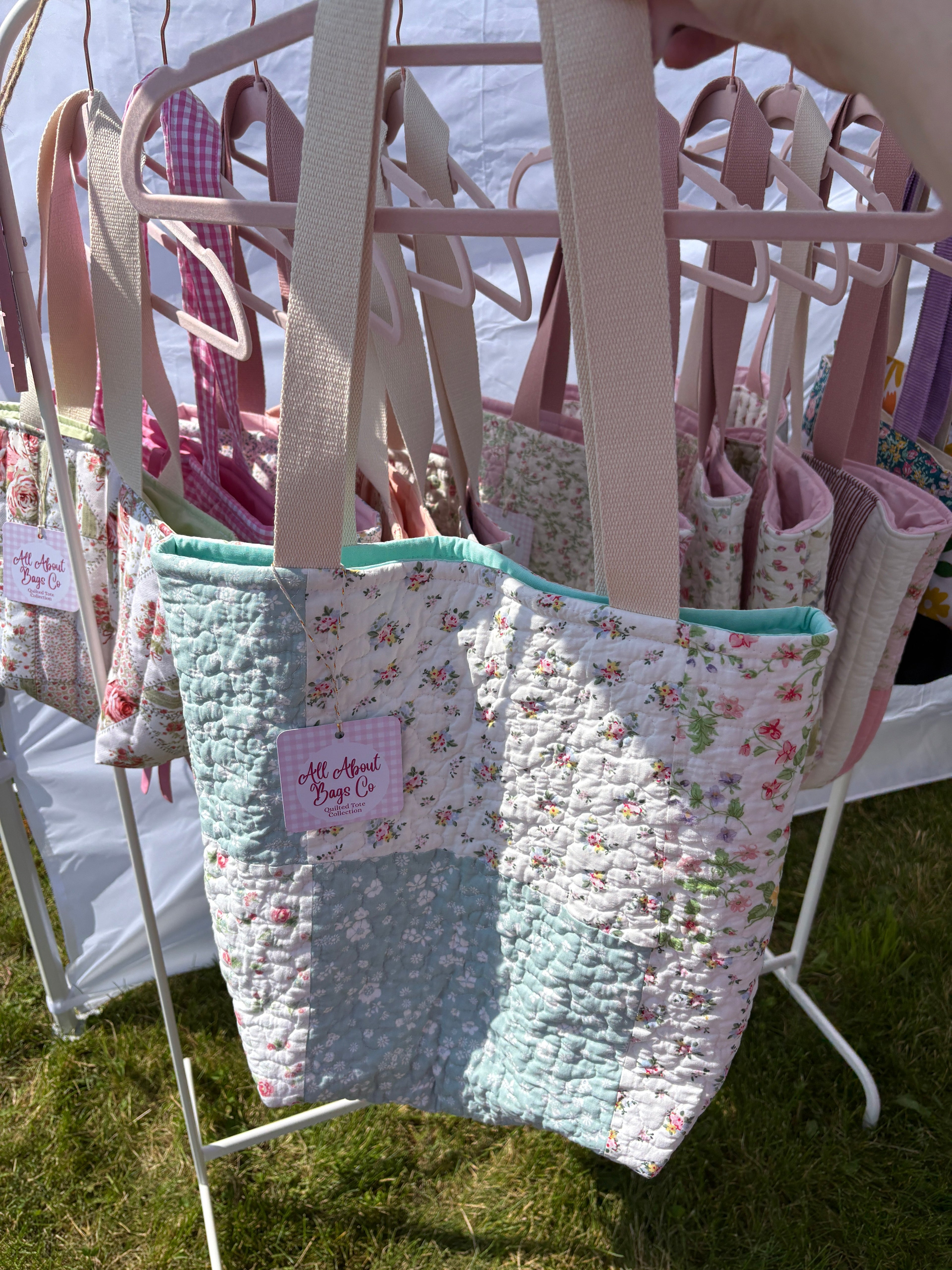 Blue Floral Patchwork Quilted Cotton Tote Bag - All About Bags Co
