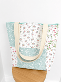 Blue Floral Patchwork Quilted Cotton Tote Bag - All About Bags Co