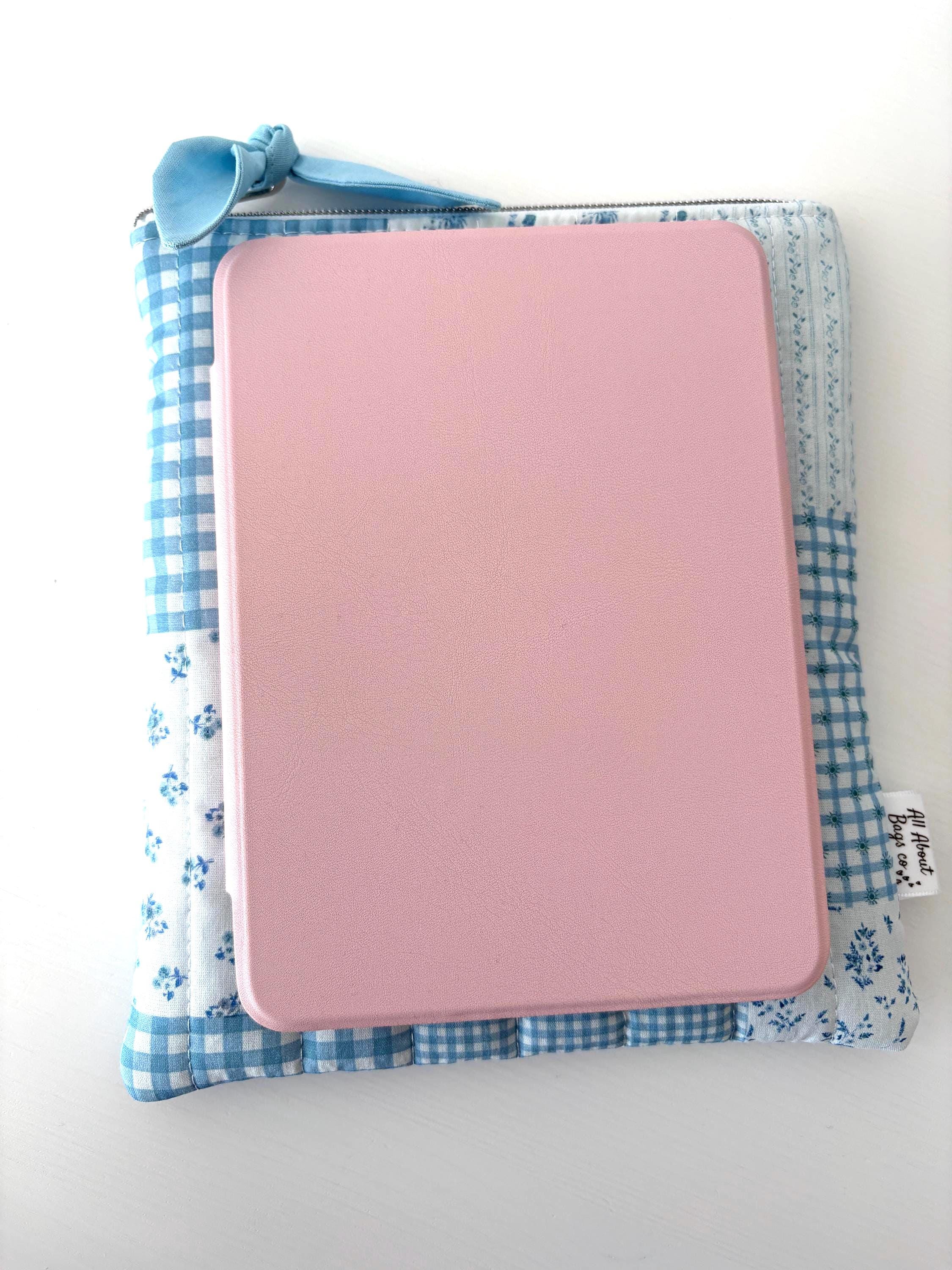 Blue Patchwork Gingham Quilted Kindle Sleeve: Quilted Cotton E - reader Cover - All About Bags Co
