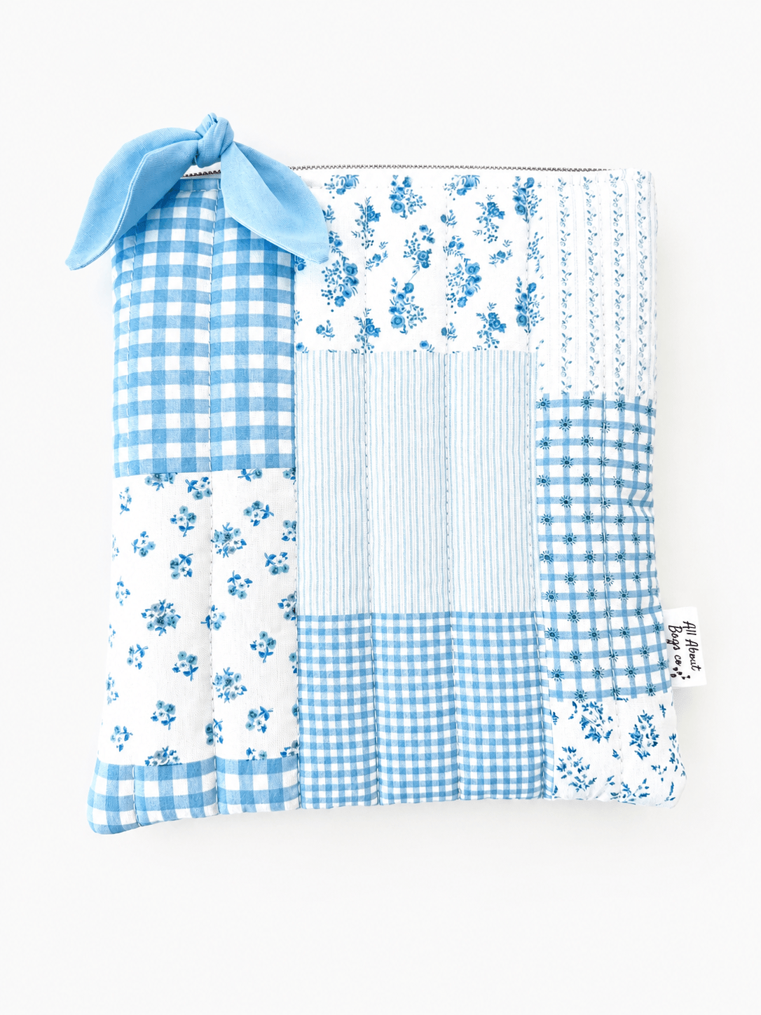 Blue Patchwork Gingham Quilted Kindle Sleeve: Quilted Cotton E-reader Cover - All About Bags Co