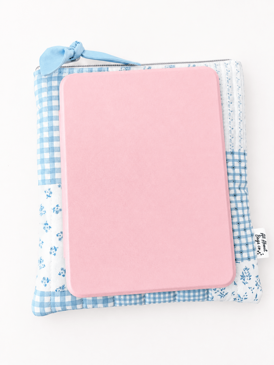 Blue Patchwork Gingham Quilted Kindle Sleeve: Quilted Cotton E-reader Cover - All About Bags Co
