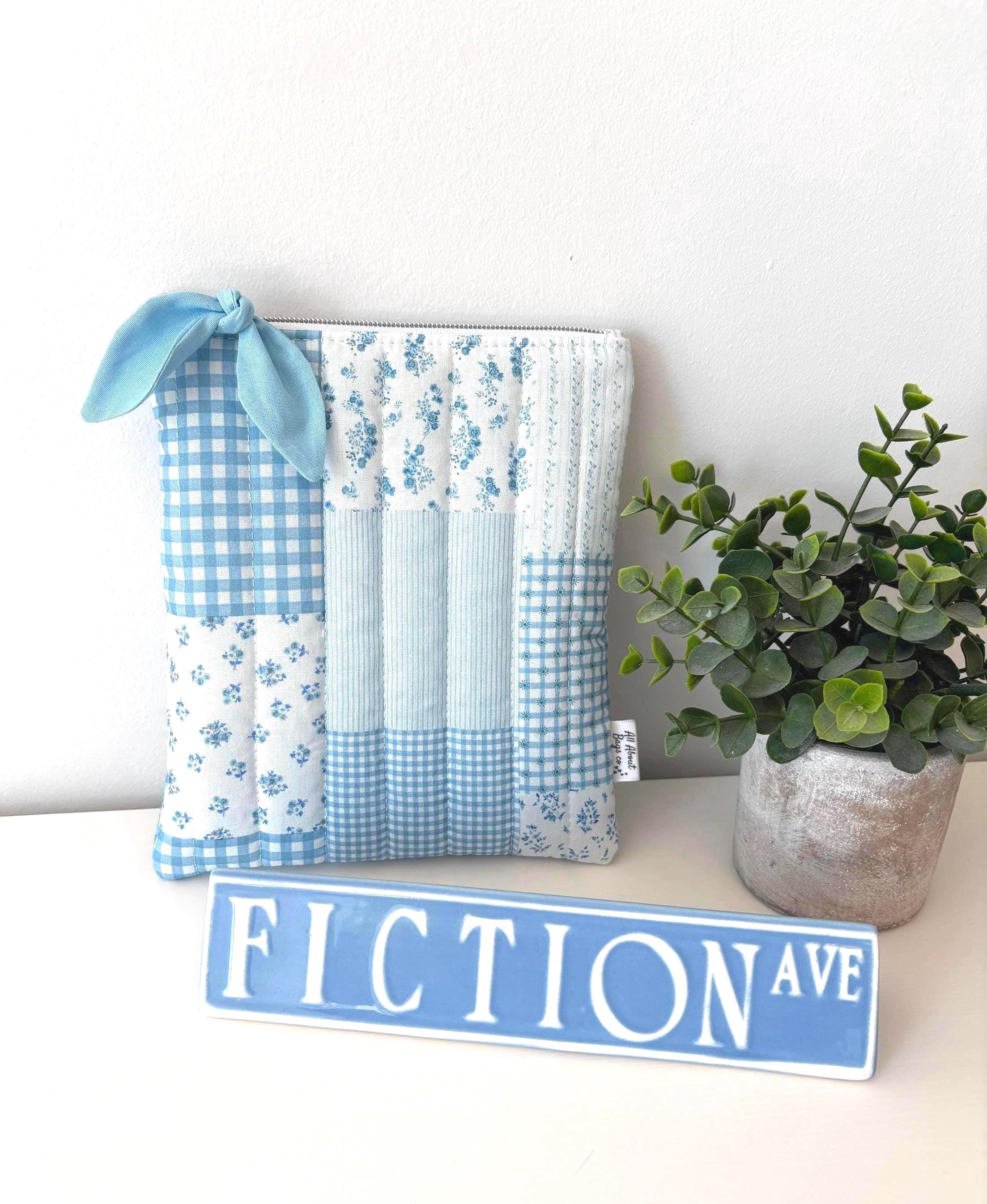 Blue Patchwork Gingham Quilted Kindle Sleeve: Quilted Cotton E - reader Cover - All About Bags Co