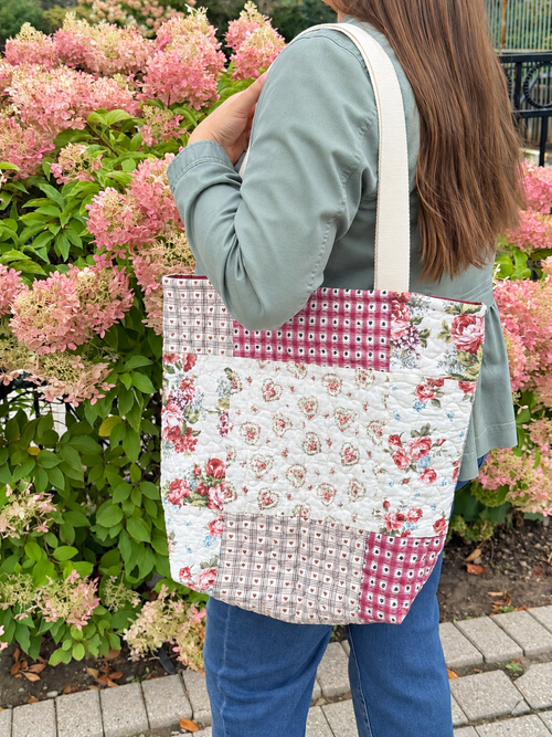 Burgundy floral patchwork quilted tote bag - All About Bags Co