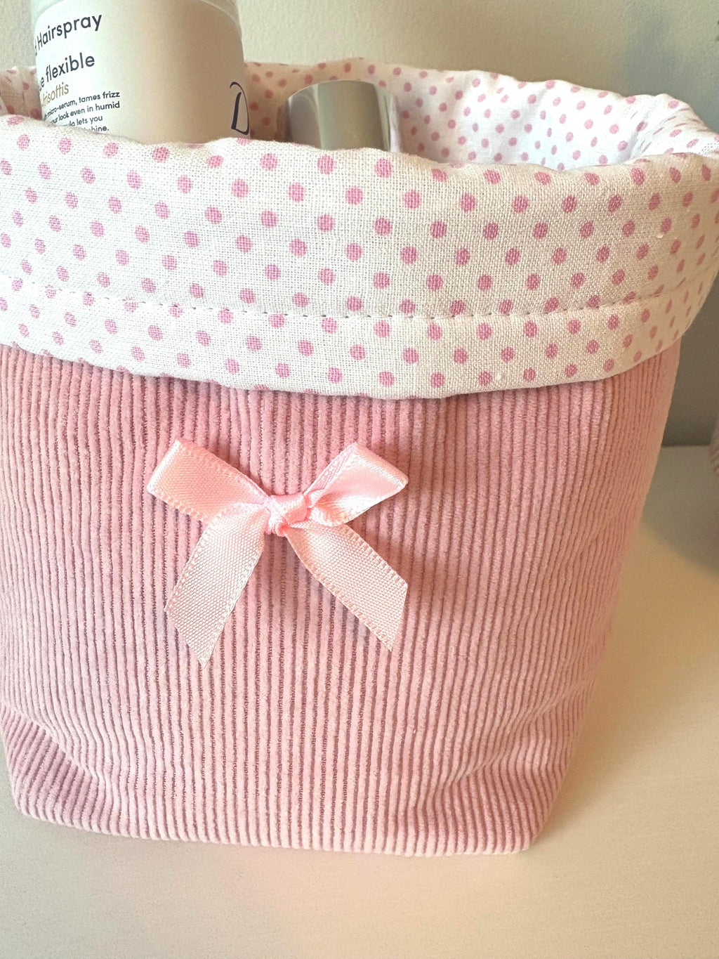 Corduroy Makeup Organizer – Handmade Puff Vanity Bucket - All About Bags Co