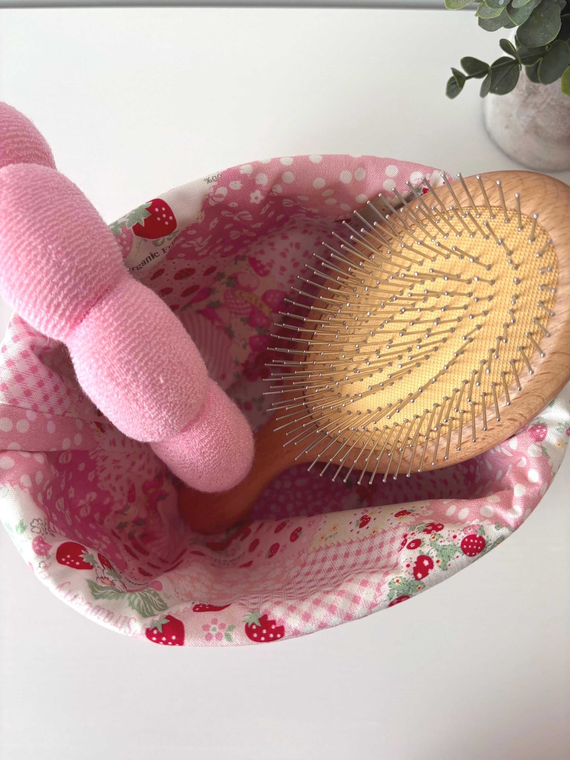 Corduroy padded Makeup Organizer with strawberry lining – Handmade Cotton Vanity puff bucket - All About Bags Co