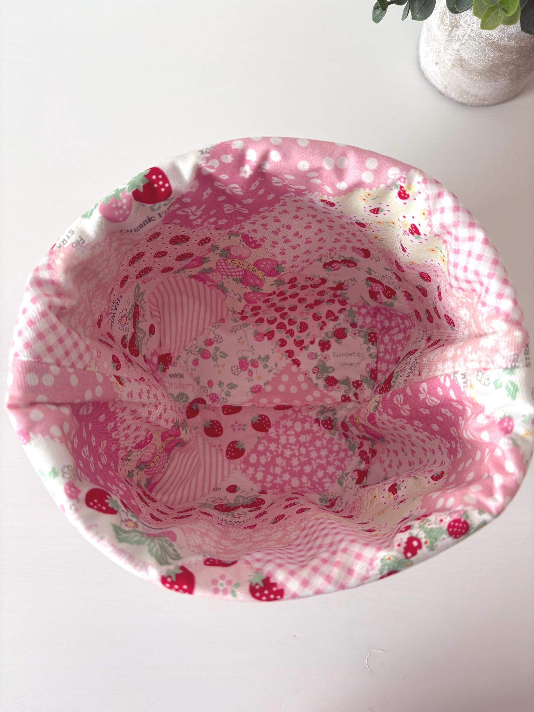 Corduroy padded Makeup Organizer with strawberry lining – Handmade Cotton Vanity puff bucket - All About Bags Co