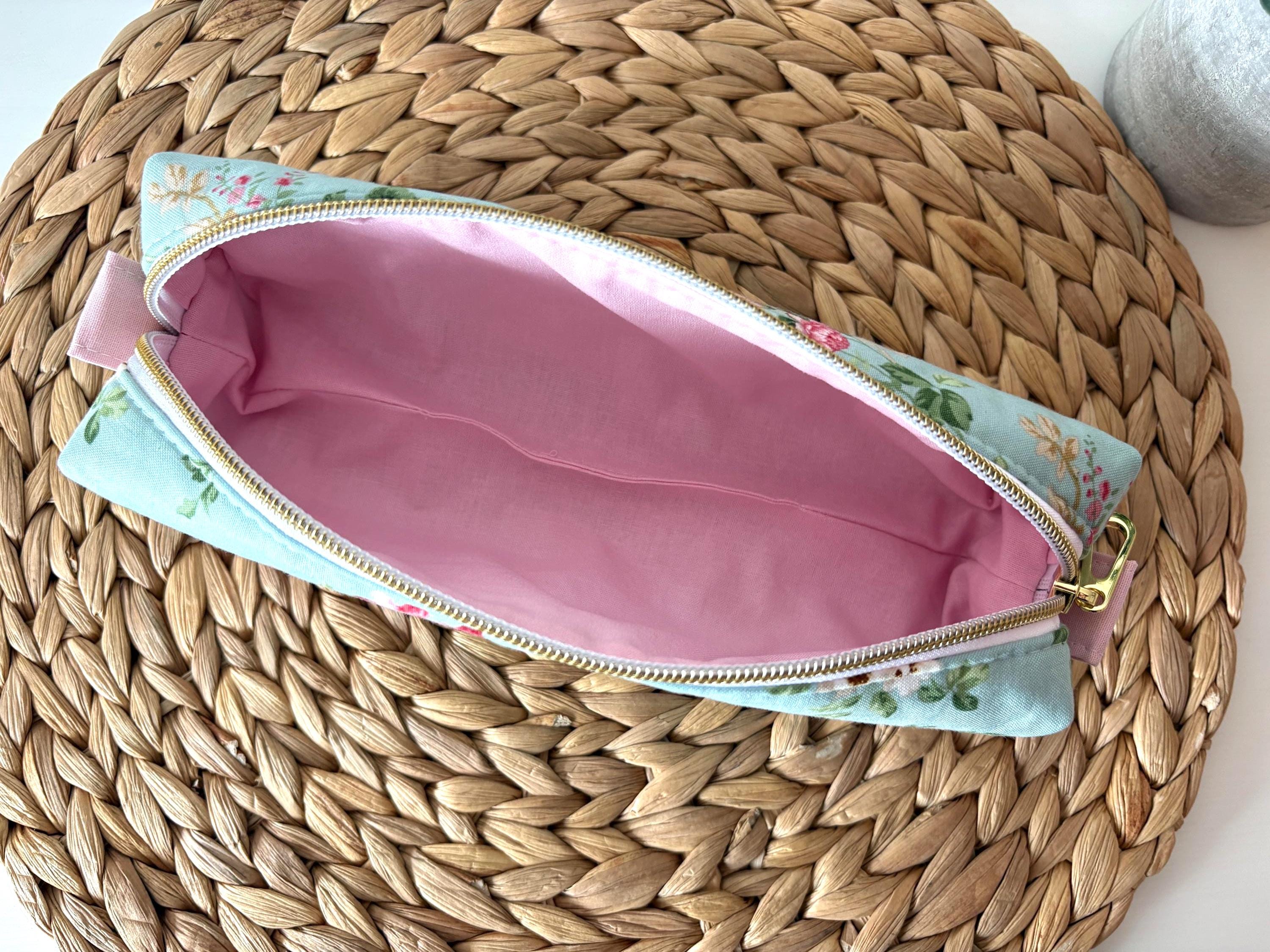 Cotton padded Pencil Case, Floral and gingham Zipper Pouch, Stationery Gift, Kawaii Fabric Pouch - All About Bags Co