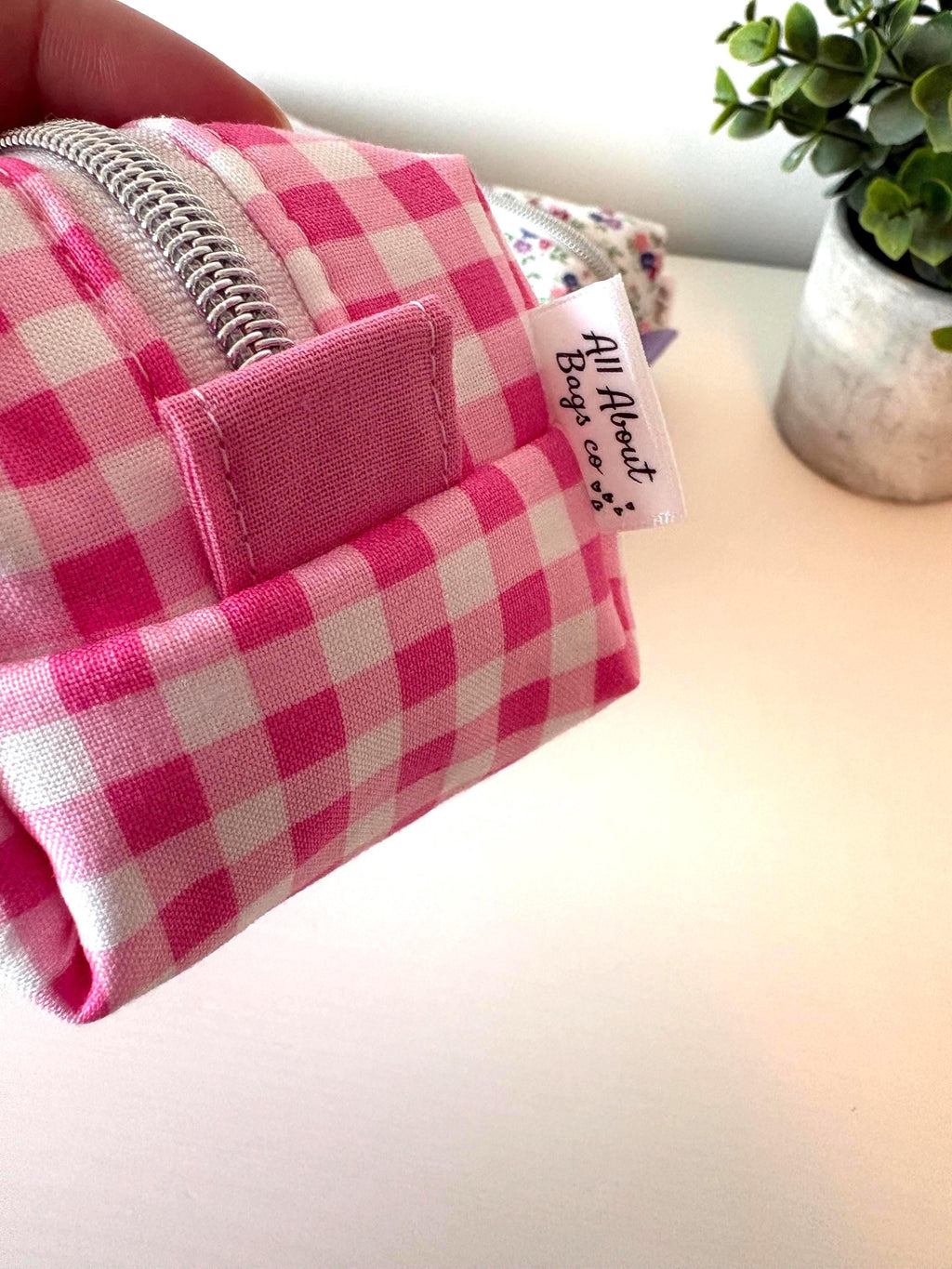 Cotton padded Pencil Case, Floral and gingham Zipper Pouch, Stationery Gift, Kawaii Fabric Pouch - All About Bags Co