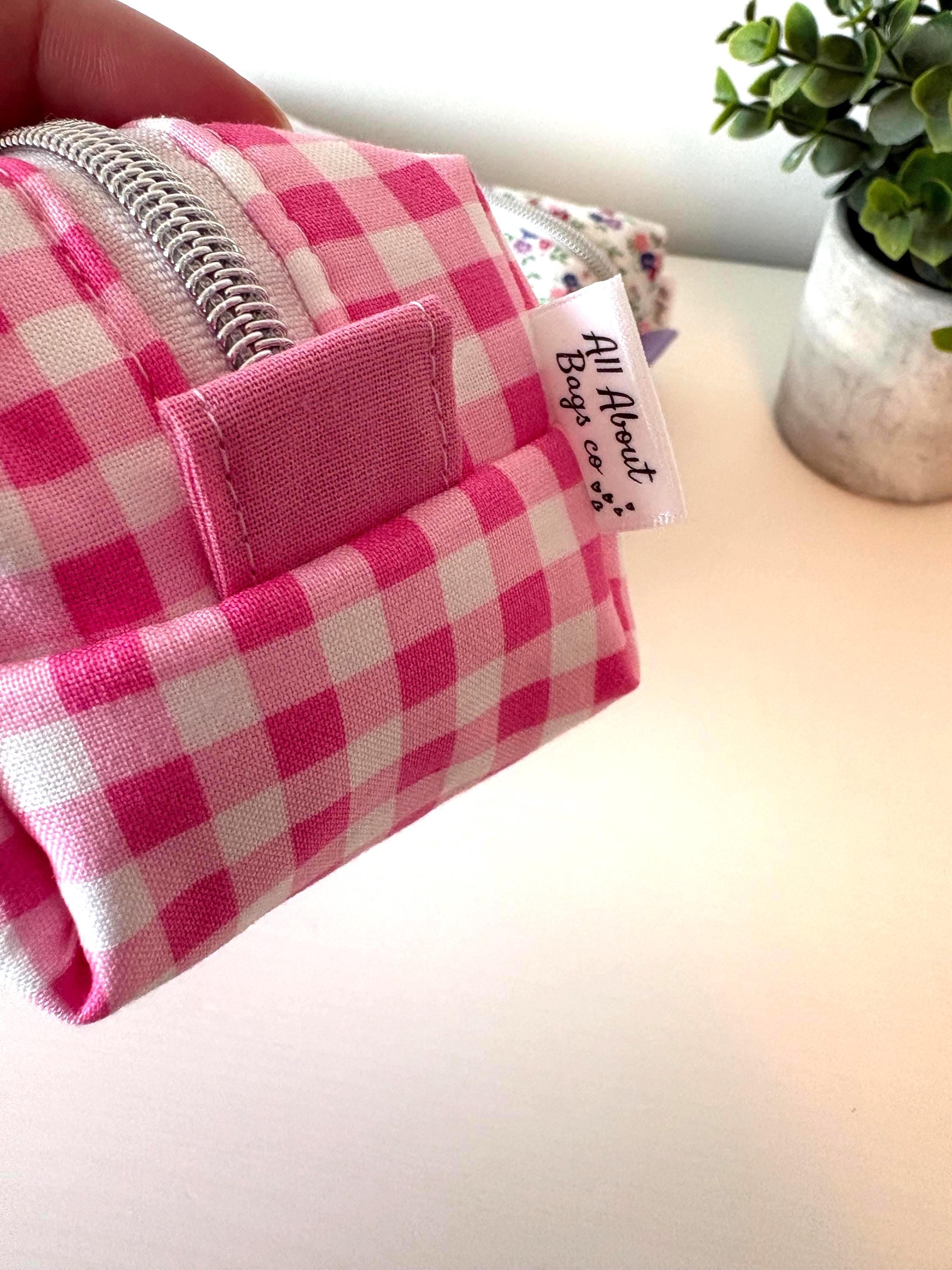 Cotton padded Pencil Case, Floral and gingham Zipper Pouch, Stationery Gift, Kawaii Fabric Pouch - All About Bags Co