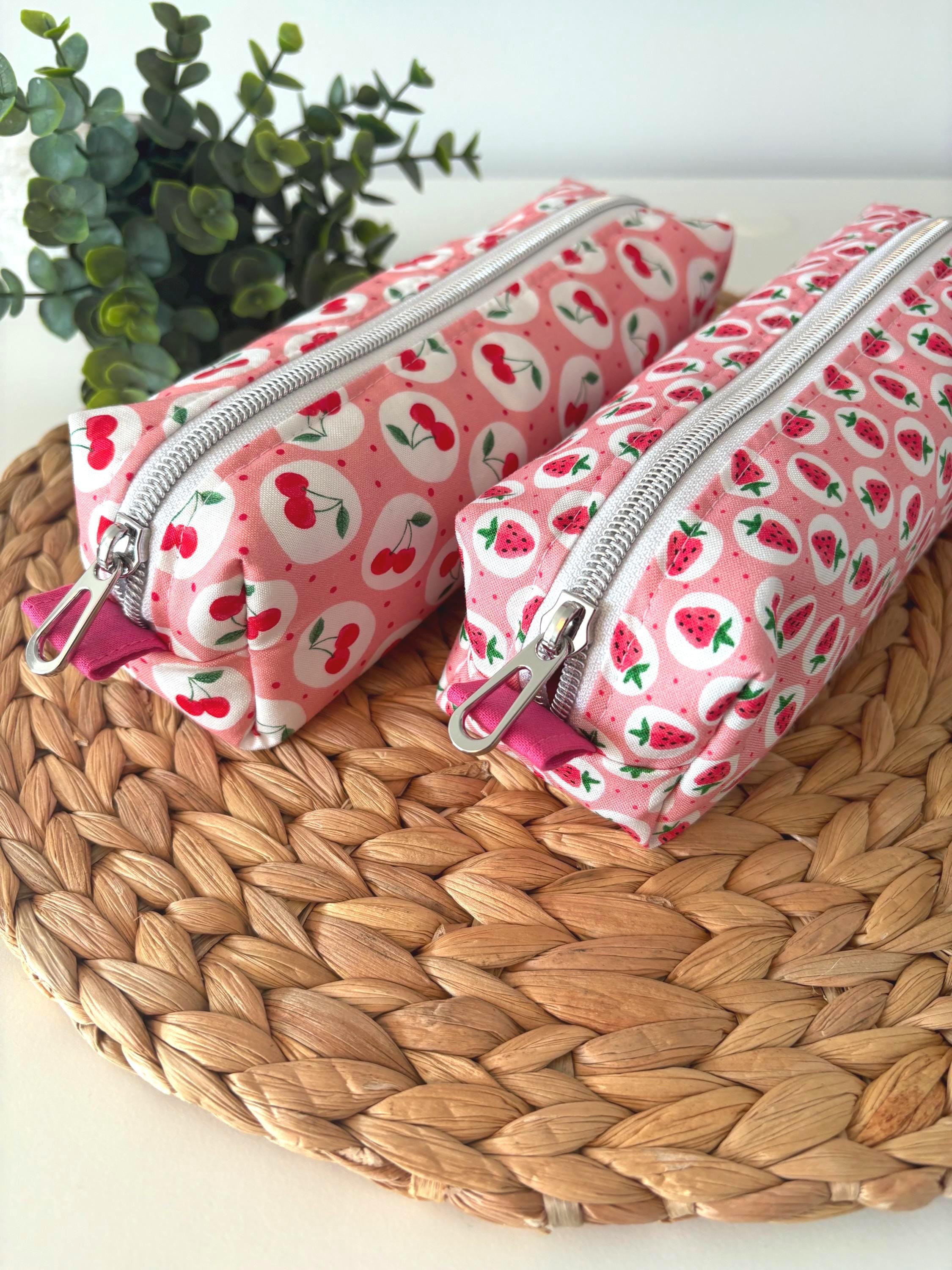 Cotton Pencil Case, Strawberry or cherry Zipper Pouch, Stationery Gift, Kawaii Fabric Pouch - All About Bags Co