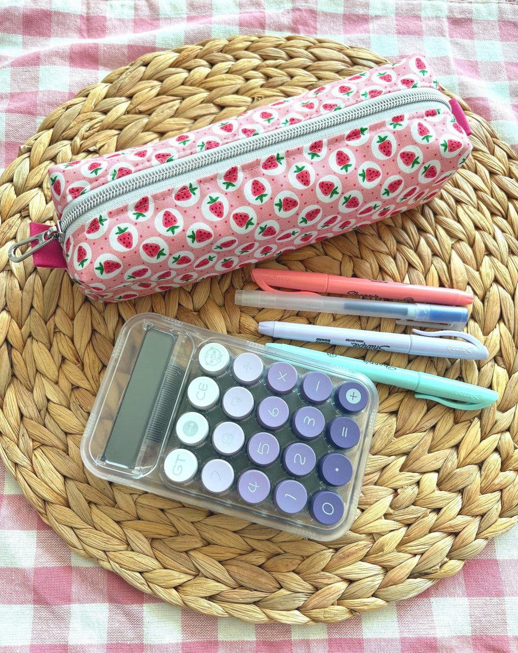 Cotton Pencil Case, Strawberry or cherry Zipper Pouch, Stationery Gift, Kawaii Fabric Pouch - All About Bags Co
