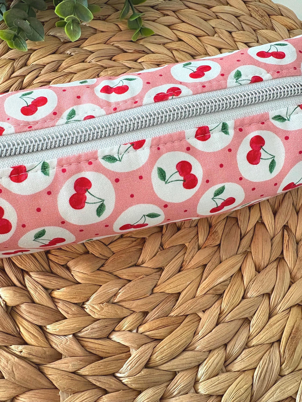 Cotton Pencil Case, Strawberry or cherry Zipper Pouch, Stationery Gift, Kawaii Fabric Pouch - All About Bags Co