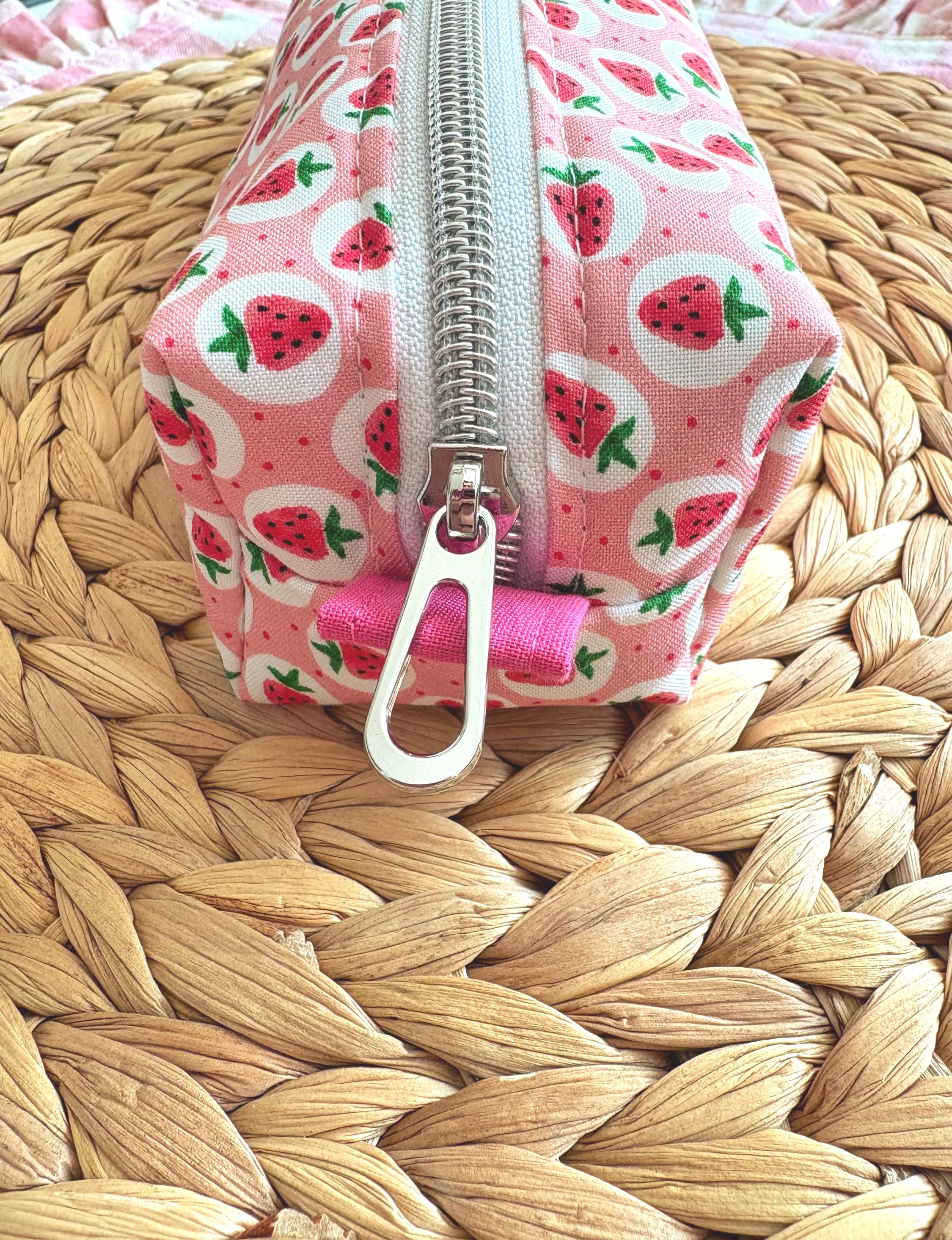 Cotton Pencil Case, Strawberry or cherry Zipper Pouch, Stationery Gift, Kawaii Fabric Pouch - All About Bags Co