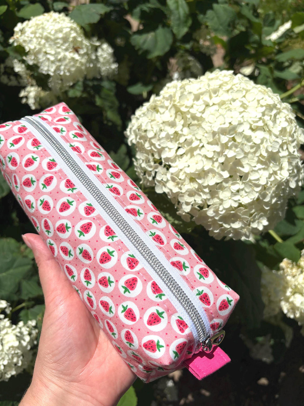 Cotton Pencil Case, Strawberry or cherry Zipper Pouch, Stationery Gift, Kawaii Fabric Pouch - All About Bags Co