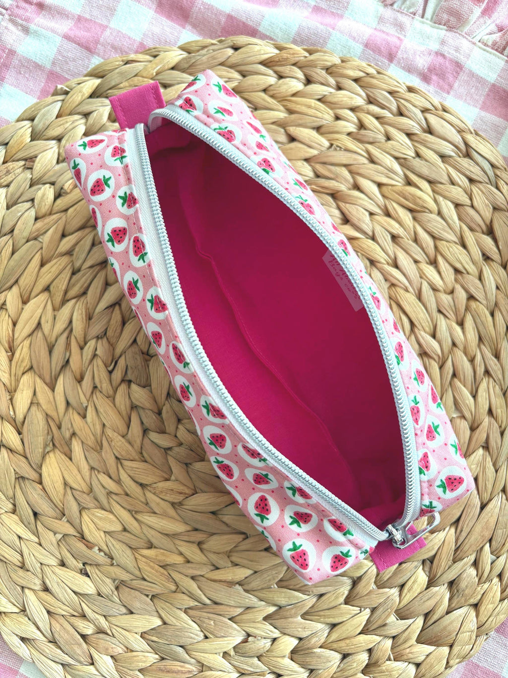 Cotton Pencil Case, Strawberry or cherry Zipper Pouch, Stationery Gift, Kawaii Fabric Pouch - All About Bags Co