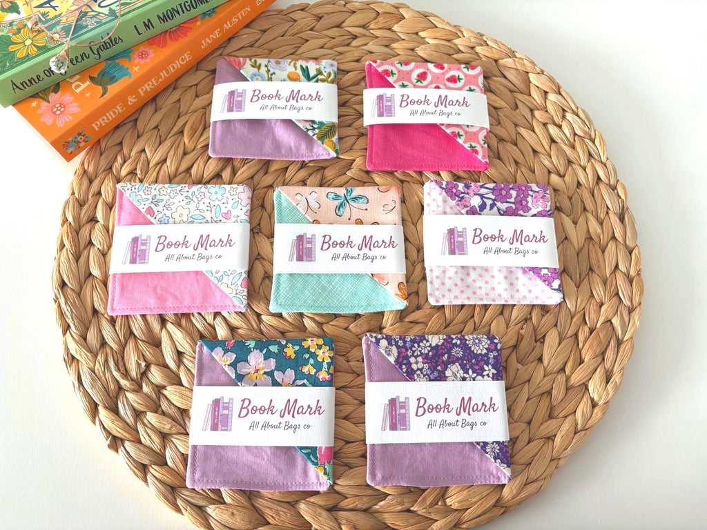 Floral Fabric Corner Bookmark: Cotton Book Page Saver, Bookish gift - All About Bags Co