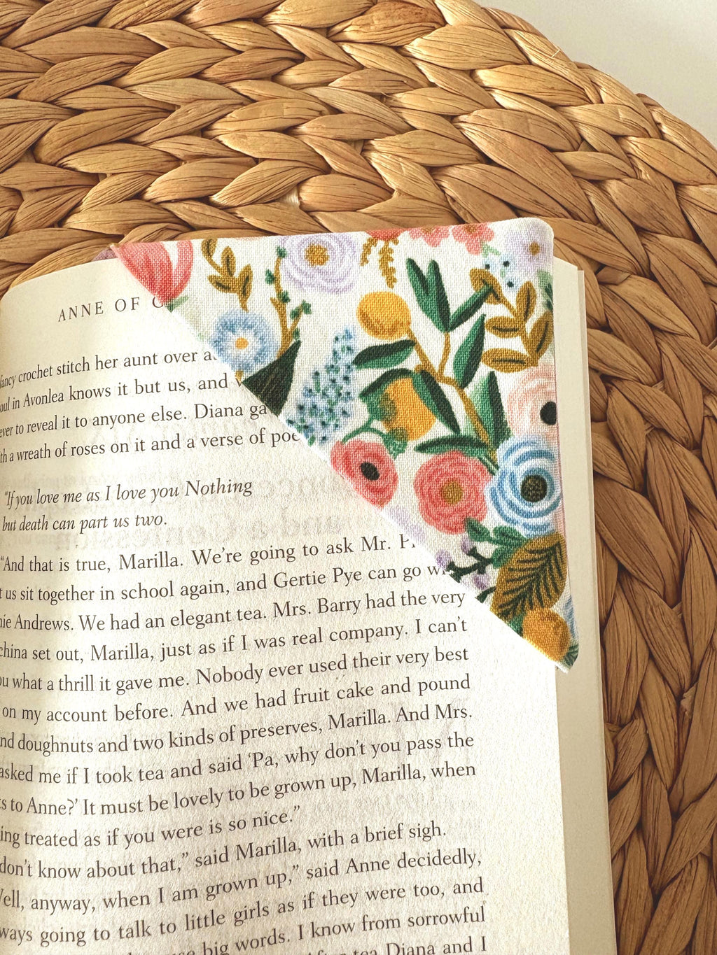 Floral Fabric Corner Bookmark: Cotton Book Page Saver, Bookish gift - All About Bags Co