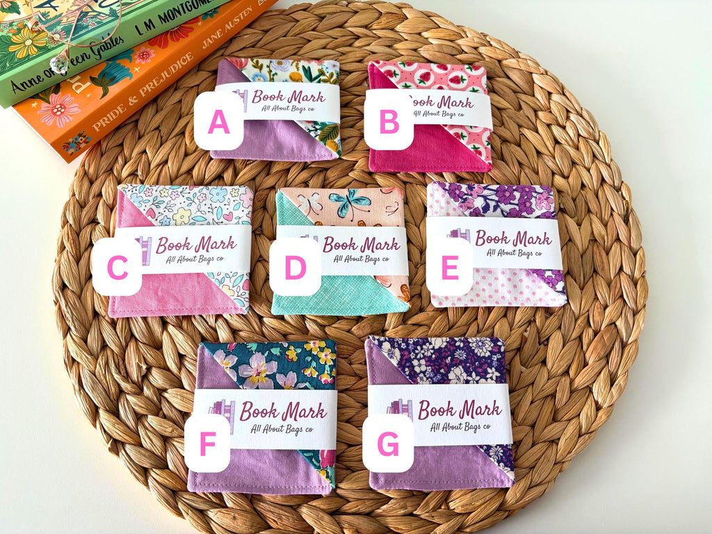 Floral Fabric Corner Bookmark: Cotton Book Page Saver, Bookish gift - All About Bags Co