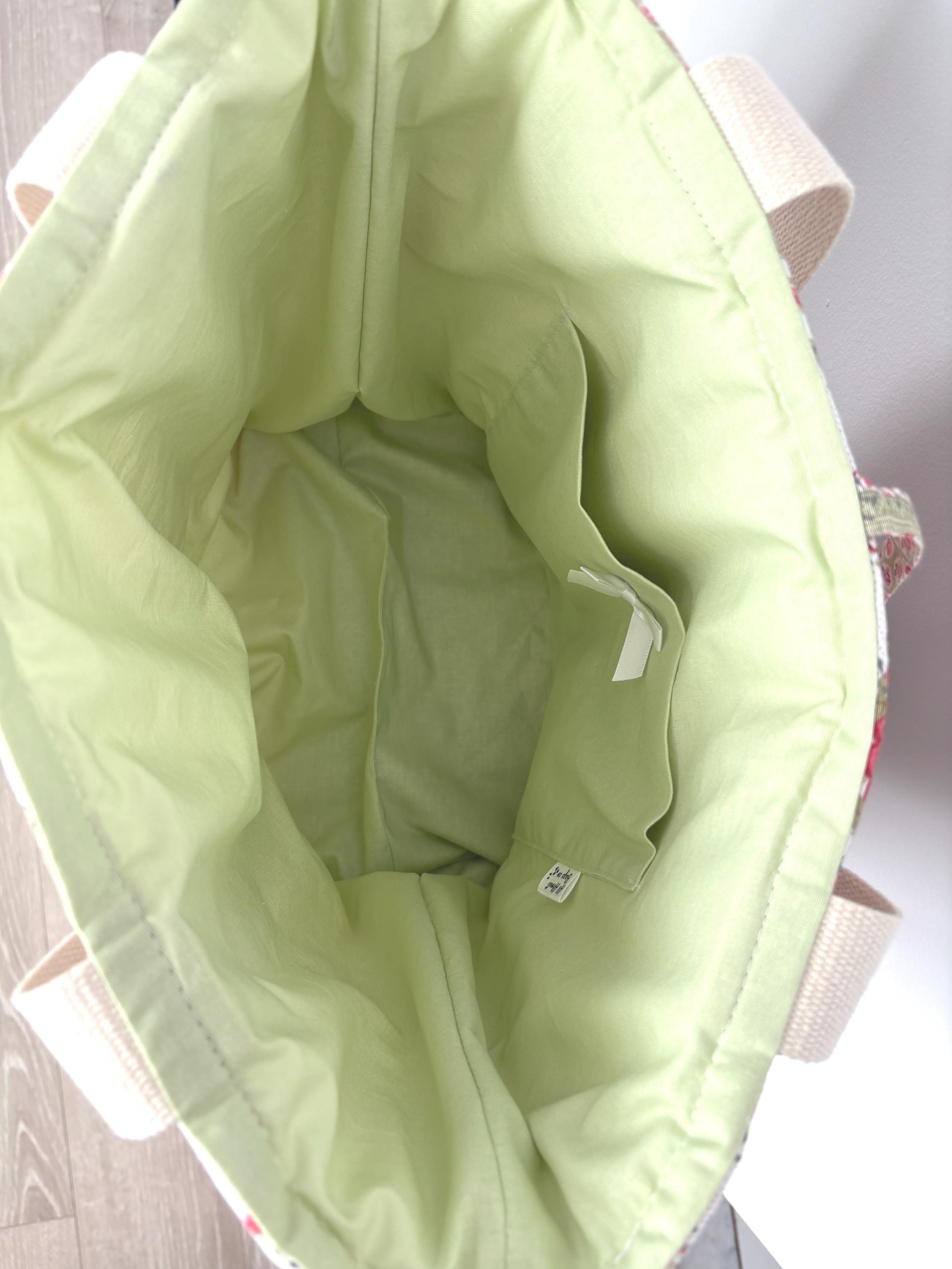 Green Floral Patchwork Quilted Cotton Tote Bag, Cottage core purse - All About Bags Co