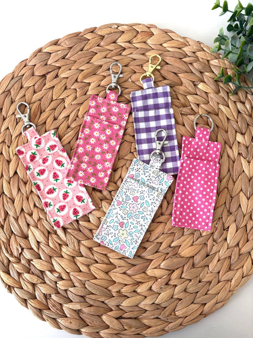 Handmade Lip Balm Holder Keychain – Chapstick Pouch, Lipstick Case, Lip Gloss Bag Charm - All About Bags Co