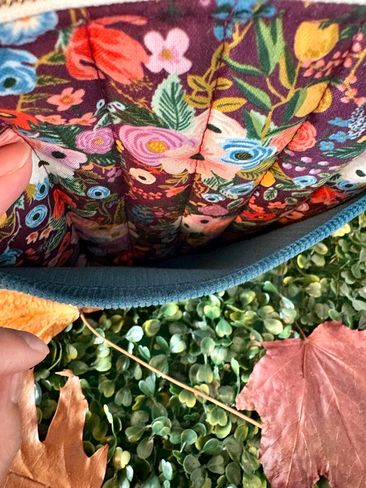 Quilted Kindle Sleeve: Rifle Paper Co Floral with turquoise Corduroy Pocket