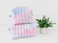 Pastel Blue Pink patchwork Makeup Bag with water-resistant lining - Square Boxy Cosmetic Case - All About Bags Co