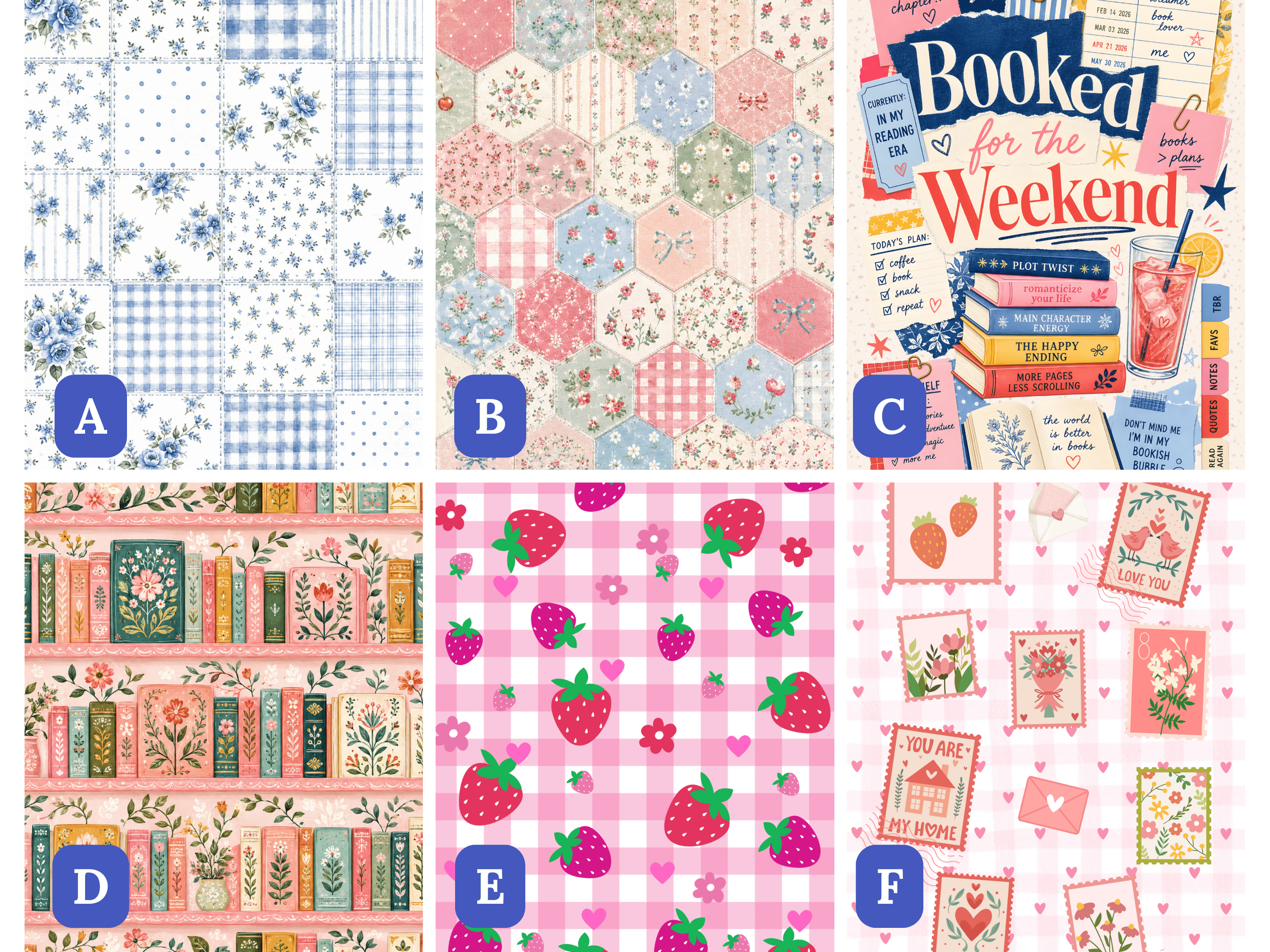 Kindle and Kobo inserts, patchwork, all booked, cottagecore: bookish E reader accessory - All About Bags Co