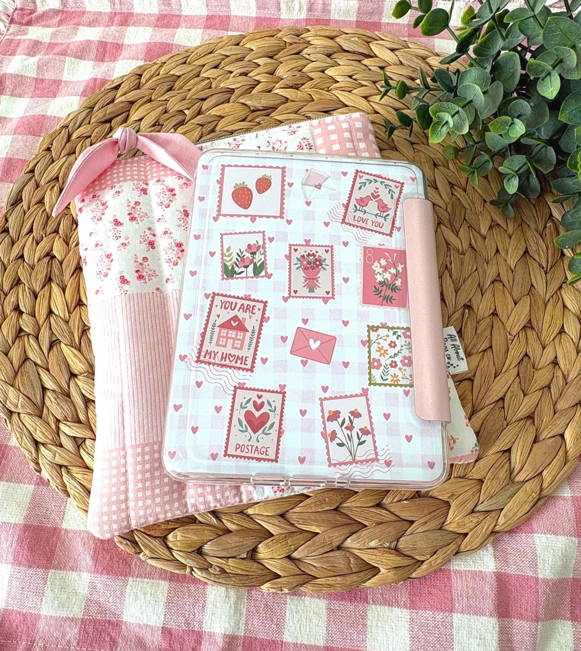 Kindle and Kobo inserts, strawberry patchwork and stamp designs: bookish E reader accessory - All About Bags Co