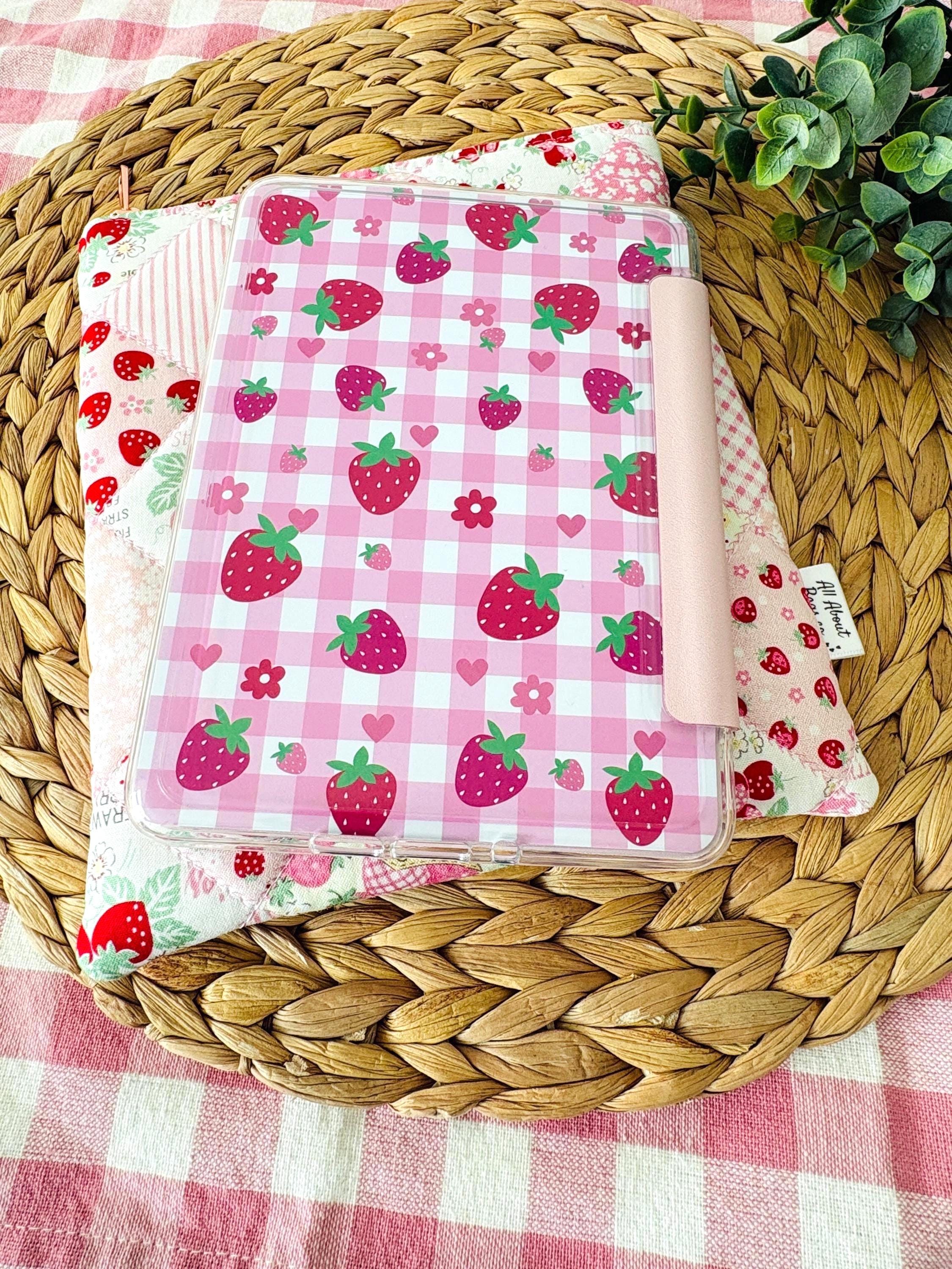 Kindle and Kobo inserts, strawberry patchwork and stamp designs: bookish E reader accessory - All About Bags Co