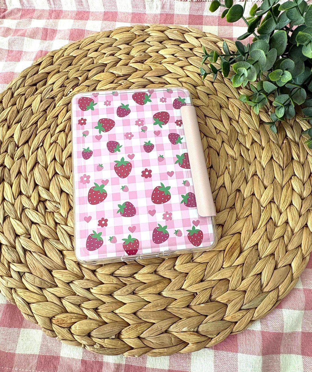 Kindle and Kobo inserts, strawberry patchwork and stamp designs: bookish E reader accessory - All About Bags Co