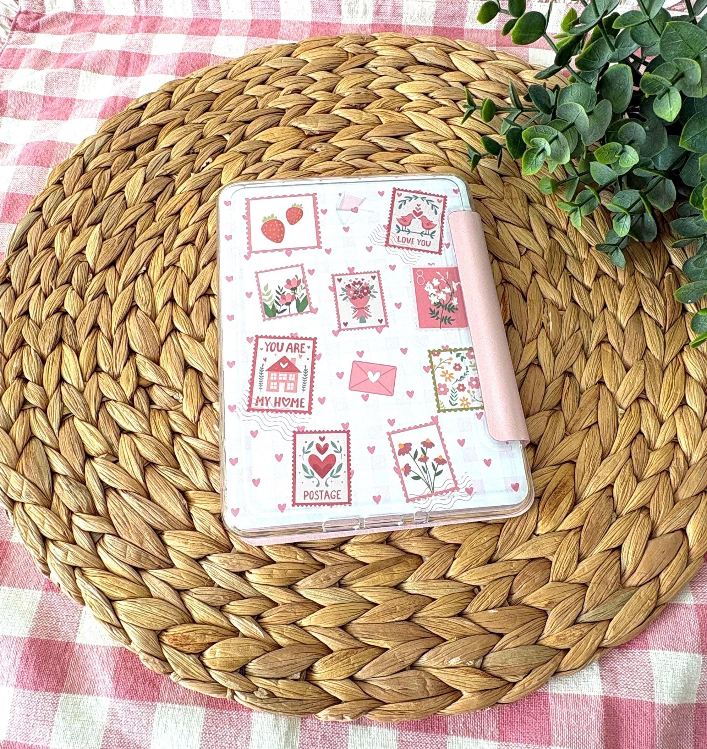 Kindle and Kobo inserts, strawberry patchwork and stamp designs: bookish E reader accessory - All About Bags Co