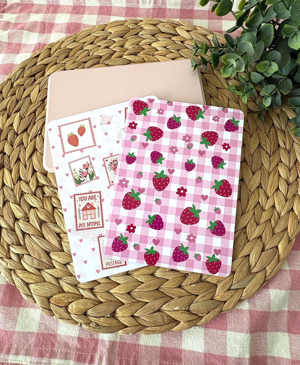 Kindle and Kobo inserts, strawberry patchwork and stamp designs: bookish E reader accessory - All About Bags Co