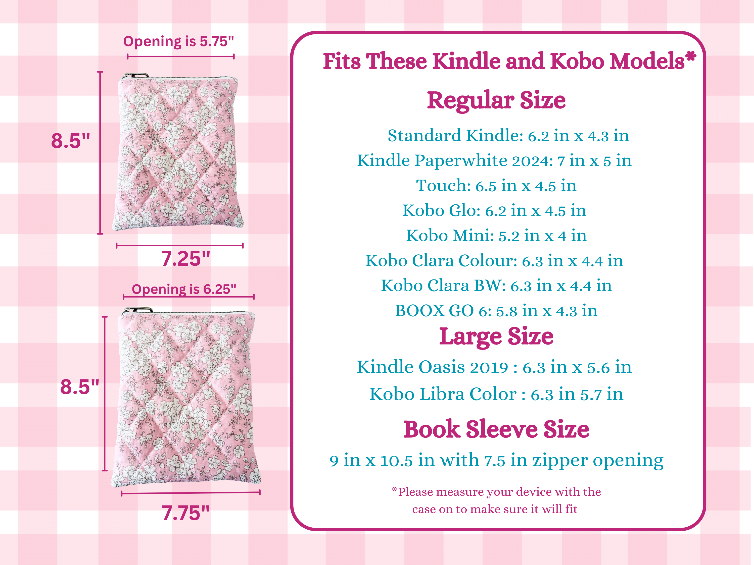 Housse de liseuse matelassée en vichy patchwork rose pêche : Housse de liseuse en coton matelassé