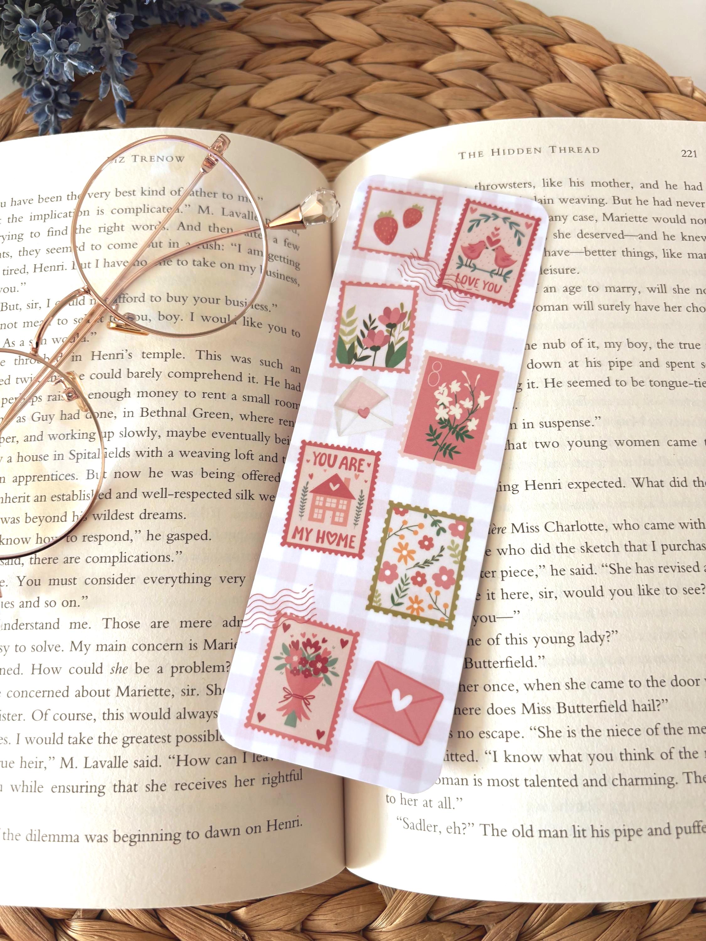 Laminated Bookmarks, strawberry patchwork, matcha, cozy Admit One Ticket Design - All About Bags Co