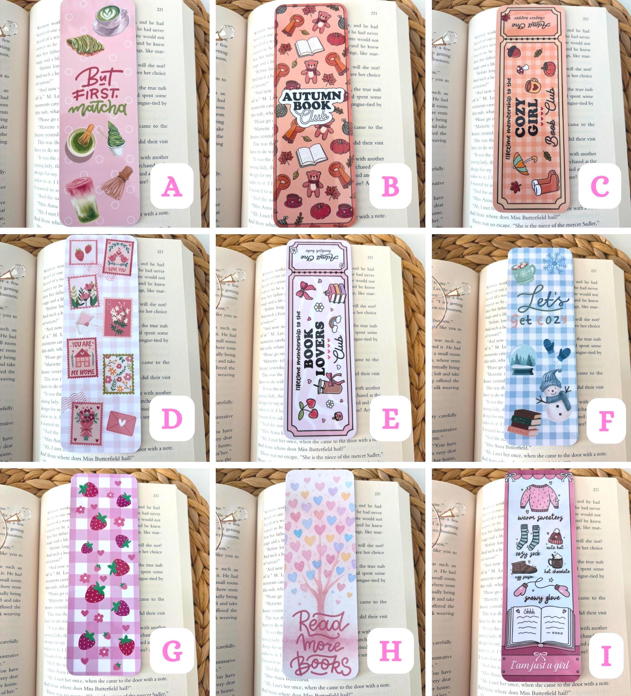 Laminated Bookmarks, strawberry patchwork, matcha, cozy Admit One Ticket Design - All About Bags Co