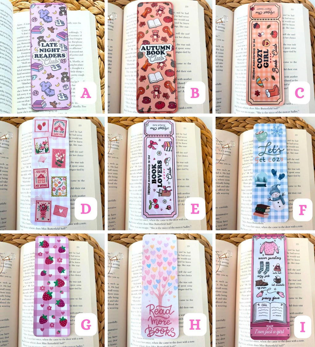 Laminated Bookmarks – Strawberry Patchwork, Matcha & Cozy Admit One Ticket Designs - All About Bags Co