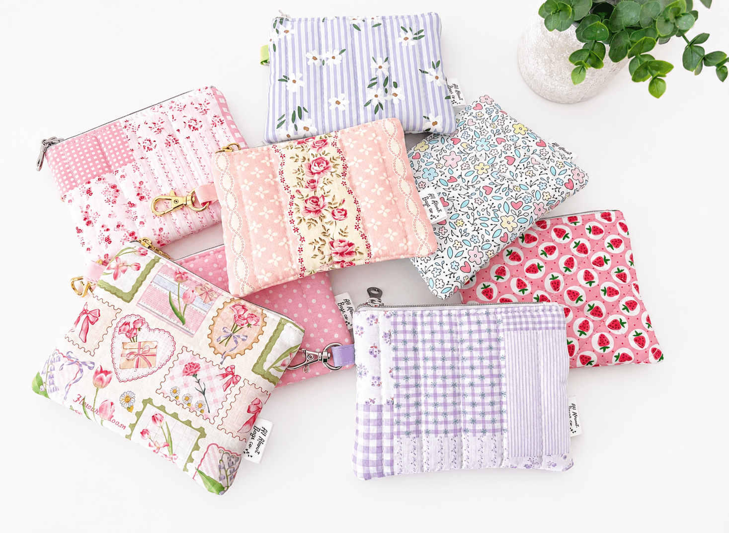 Mini Quilted Zipper Pouch: Cotton Wallet with pocket and clip - All About Bags Co